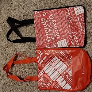 Lululemon Athletica Small Reusable Shopping Tote Red & White (2) Bags